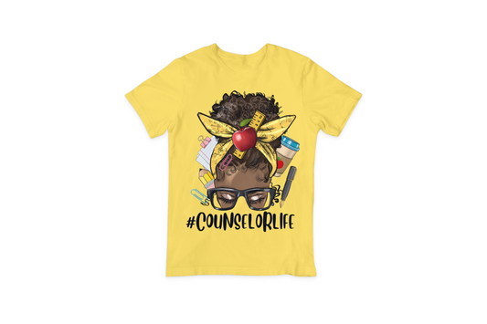 Counselor Life Messy Bun Yellow T-Shirt