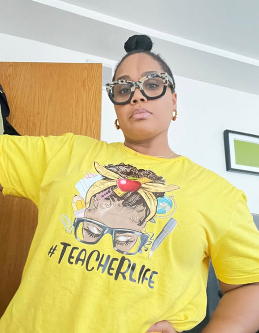 Teacher Life Messy Bun Yellow T-Shirt